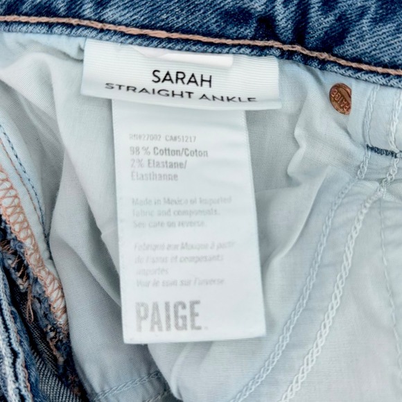 Paige Sarah Straight Ankle Jeans Women's Size 31 Button‎ Fly Frayed Hem Denim - Picture 4 of 8